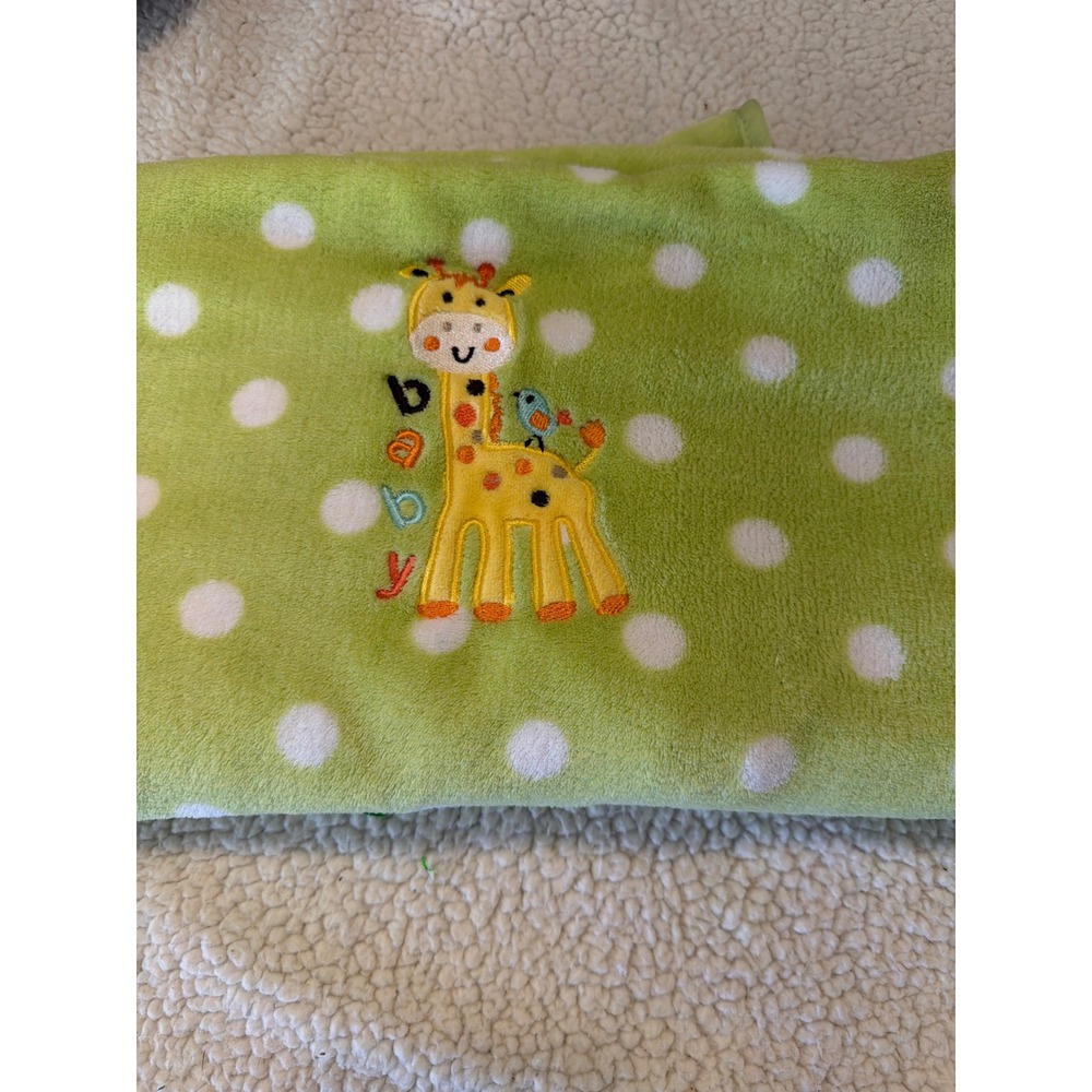 Garanimals Baby Blanket Lime Green White Polka Dot Giraffe Plush Fleece GM4317N